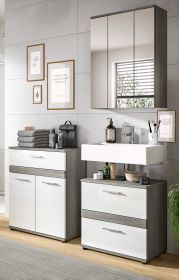 Badmöbel Set 3-teilig Bailey in weiß Hochglanz und Rauchsilber grau Badkombination 146 x 191 cm Badmöbel Set 3-teilig Bailey in weiß Hochglanz und Rauchsilber grau Badkombination 146 x 191 cm