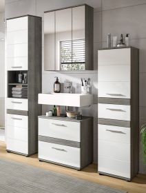 Badmöbel Set 4-teilig Bailey in weiß Hochglanz und Rauchsilber grau Badkombination 160 x 191 cm Badmöbel Set 4-teilig Bailey in weiß Hochglanz und Rauchsilber grau Badkombination 160 x 191 cm