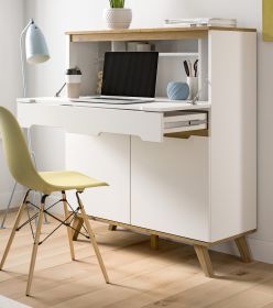 Sekretär Hygge in weiß und Nox Eiche Schreibtisch skandinavisch 100 cm, Soft-Close Sekretär Hygge in weiß und Nox Eiche Schreibtisch skandinavisch 100 cm, Soft-Close