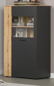 Highboard Esteban in grau und Evoke Eiche Vitrine 90 x 146 cm Highboard Esteban in grau und Evoke Eiche Vitrine 90 x 146 cm