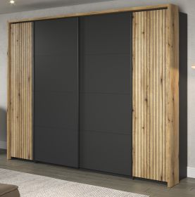 Kleiderschrank Esteban in grau und Evoke Eiche Schiebetürenschrank 4-türig 280 x 209 cm Kleiderschrank Esteban in grau und Evoke Eiche Schiebetürenschrank 4-türig 280 x 209 cm