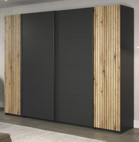 Kleiderschrank Esteban in grau und Evoke Eiche Schiebetürenschrank 4-türig 270 x 205 cm Kleiderschrank Esteban in grau und Evoke Eiche Schiebetürenschrank 4-türig 270 x 205 cm