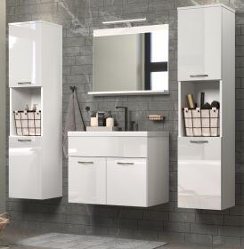 Badmöbel Set Haven in weiß Hochglanz Lack Badkombination hängend MIT Waschbecken 150 x 190 cm Badmöbel Set Haven in weiß Hochglanz Lack Badkombination hängend MIT Waschbecken 150 x 190 cm