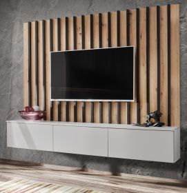 TV-Lowboard Set Pearl in grau und Artisan Eiche TV Unterteil mit Akustikpaneele 180 cm, Push-to-Open TV-Lowboard Set Pearl in grau und Artisan Eiche TV Unterteil mit Akustikpaneele 180 cm, Push-to-Open