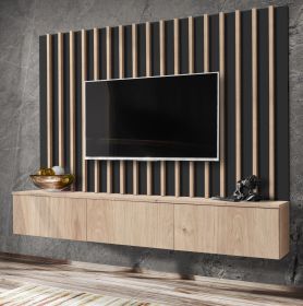 TV-Lowboard Set Pearl in Jackson Eiche und schwarz TV Unterteil mit Akustikpaneele 180 cm, Push-to-Open TV-Lowboard Set Pearl in Jackson Eiche und schwarz TV Unterteil mit Akustikpaneele 180 cm, Push-to-Open