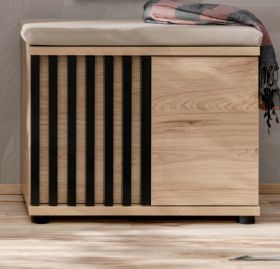 Garderobe Sitzbank Collin in Jackson Eiche und schwarz Garderobenbank mit 3-D Lamellen 60 cm Garderobe Sitzbank Collin in Jackson Eiche und schwarz Garderobenbank mit 3-D Lamellen 60 cm