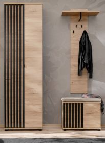 Garderobe Set 3-teilig Collin in Jackson Eiche und schwarz Garderobenkombination mit 3-D Lamellen Garderobe Set 3-teilig Collin in Jackson Eiche und schwarz Garderobenkombination mit 3-D Lamellen
