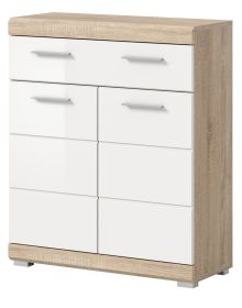 Badezimmer Kommode Mambo in weiß Hochglanz und Sonoma Eiche Badschrank 74 x 88 cm Badezimmer Kommode Mambo in weiß Hochglanz und Sonoma Eiche Badschrank 74 x 88 cm