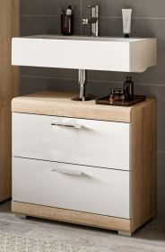 Badezimmer Waschbeckenunterschrank Mambo in wei Hochglanz und Sonoma Eiche Badschrank 60 cm