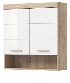 Badezimmer Hngeschrank Mambo in wei Hochglanz und Sonoma Eiche Badschrank hngend 74 x 79 cm