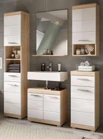 Badmöbel Set 5-teilig Mambo in weiß Hochglanz und Sonoma Eiche Badkombination 164 x 191 cm Badmöbel Set 5-teilig Mambo in weiß Hochglanz und Sonoma Eiche Badkombination 164 x 191 cm