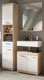 Badmöbel Set 3-teilig Mambo in weiß Hochglanz und Sonoma Eiche Badkombination 112 x 191 cm Badmöbel Set 3-teilig Mambo in weiß Hochglanz und Sonoma Eiche Badkombination 112 x 191 cm