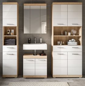 Badmöbel Set 4-teilig Mambo in weiß Hochglanz und Sonoma Eiche Badkombination 186 x 191 cm Badmöbel Set 4-teilig Mambo in weiß Hochglanz und Sonoma Eiche Badkombination 186 x 191 cm