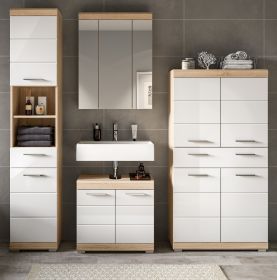 Badmöbel Set 4-teilig Mambo in weiß Hochglanz und Sonoma Eiche Badkombination 186 x 191 cm Badmöbel Set 4-teilig Mambo in weiß Hochglanz und Sonoma Eiche Badkombination 186 x 191 cm