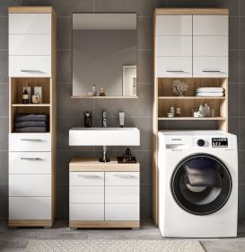 Badmöbel Set 4-teilig Mambo in weiß Hochglanz und Sonoma Eiche Badkombination 190 x 191 cm Badmöbel Set 4-teilig Mambo in weiß Hochglanz und Sonoma Eiche Badkombination 190 x 191 cm