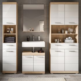 Badmöbel Set 4-teilig Mambo in weiß Hochglanz und Sonoma Eiche Badkombination 186 x 191 cm Badmöbel Set 4-teilig Mambo in weiß Hochglanz und Sonoma Eiche Badkombination 186 x 191 cm