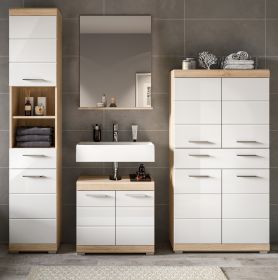 Badmöbel Set 4-teilig Mambo in weiß Hochglanz und Sonoma Eiche Badkombination 186 x 191 cm Badmöbel Set 4-teilig Mambo in weiß Hochglanz und Sonoma Eiche Badkombination 186 x 191 cm