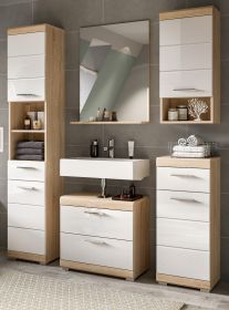 Badmöbel Set 5-teilig Mambo in weiß Hochglanz und Sonoma Eiche Badkombination 164 x 191 cm Badmöbel Set 5-teilig Mambo in weiß Hochglanz und Sonoma Eiche Badkombination 164 x 191 cm