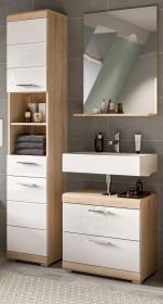 Badmöbel Set 3-teilig Mambo in weiß Hochglanz und Sonoma Eiche Badkombination 112 x 191 cm Badmöbel Set 3-teilig Mambo in weiß Hochglanz und Sonoma Eiche Badkombination 112 x 191 cm