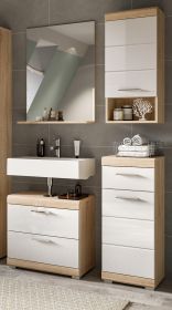 Badmöbel Set 4-teilig Mambo in weiß Hochglanz und Sonoma Eiche Badkombination 112 x 191 cm Badmöbel Set 4-teilig Mambo in weiß Hochglanz und Sonoma Eiche Badkombination 112 x 191 cm