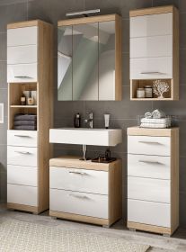 Badmöbel Set 5-teilig Mambo in weiß Hochglanz und Sonoma Eiche Badkombination 164 x 191 cm Badmöbel Set 5-teilig Mambo in weiß Hochglanz und Sonoma Eiche Badkombination 164 x 191 cm