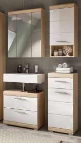 Badmöbel Set 4-teilig Mambo in weiß Hochglanz und Sonoma Eiche Badkombination 112 x 191 cm Badmöbel Set 4-teilig Mambo in weiß Hochglanz und Sonoma Eiche Badkombination 112 x 191 cm