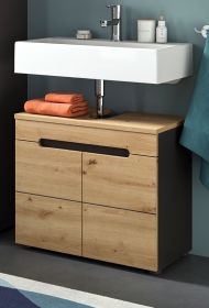 Waschbeckenunterschrank Cooper in Artisan Eiche und grau Badschrank 63 cm, Soft-Close Waschbeckenunterschrank Cooper in Artisan Eiche und grau Badschrank 63 cm, Soft-Close