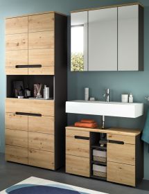 Badmöbel Set 3-teilig Cooper in Artisan Eiche und grau Badkombination 171 x 193 cm, Soft-Close Badmöbel Set 3-teilig Cooper in Artisan Eiche und grau Badkombination 171 x 193 cm, Soft-Close