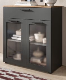 Kommode Vitus in grau und Artisan Eiche Sideboard 78 x 84 cm, Soft-Close