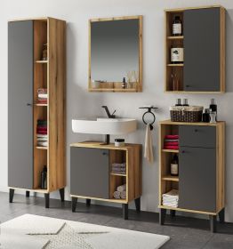 Badmöbel Set 5-teilig Torsby in grau und Evoke Eiche Badkombination 182 x 190 cm Badmöbel Set 5-teilig Torsby in grau und Evoke Eiche Badkombination 182 x 190 cm