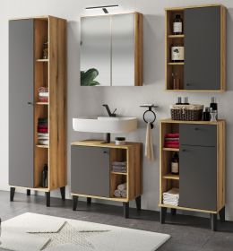 Badmbel Set 5-teilig Torsby in grau und Evoke Eiche Badkombination 182 x 190 cm