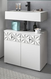 Waschbeckenunterschrank Relief in wei Hochglanz mit 3-D Struktur Badschrank 60 cm
