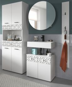 Badmöbel Set 4-teilig Relief in weiß Hochglanz mit 3-D Struktur Badkombination 186 cm Badmöbel Set 4-teilig Relief in weiß Hochglanz mit 3-D Struktur Badkombination 186 cm