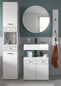 Badmöbel Set 4-teilig Relief in weiß Hochglanz mit 3-D Struktur Badkombination 151 cm Badmöbel Set 4-teilig Relief in weiß Hochglanz mit 3-D Struktur Badkombination 151 cm