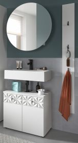 Badmöbel Set 3-teilig Relief in weiß Hochglanz mit 3-D Struktur Badkombination 101 cm Badmöbel Set 3-teilig Relief in weiß Hochglanz mit 3-D Struktur Badkombination 101 cm