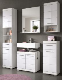 Badmöbel Set 5-teilig Shawn in weiß Hochglanz Badkombination 164 x 191 cm Badmöbel Set 5-teilig Shawn in weiß Hochglanz Badkombination 164 x 191 cm