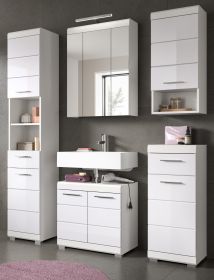 Badmöbel Set 5-teilig Shawn in weiß Hochglanz Badkombination 164 x 191 cm Badmöbel Set 5-teilig Shawn in weiß Hochglanz Badkombination 164 x 191 cm