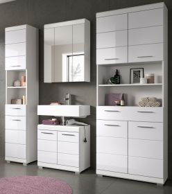 Badmöbel Set 4-teilig Shawn in weiß Hochglanz Badkombination 200 x 191 cm Badmöbel Set 4-teilig Shawn in weiß Hochglanz Badkombination 200 x 191 cm