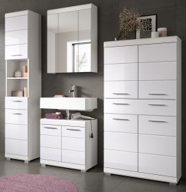 Badmöbel Set 4-teilig Shawn in weiß Hochglanz Badkombination 200 x 191 cm Badmöbel Set 4-teilig Shawn in weiß Hochglanz Badkombination 200 x 191 cm