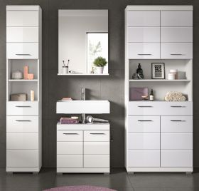 Badmöbel Set 4-teilig Shawn in weiß Hochglanz Badkombination 200 x 191 cm Badmöbel Set 4-teilig Shawn in weiß Hochglanz Badkombination 200 x 191 cm