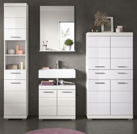 Badmöbel Set 4-teilig Shawn in weiß Hochglanz Badkombination 200 x 191 cm Badmöbel Set 4-teilig Shawn in weiß Hochglanz Badkombination 200 x 191 cm