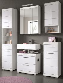 Badmöbel Set 5-teilig Shawn in weiß Hochglanz Badkombination 164 x 191 cm Badmöbel Set 5-teilig Shawn in weiß Hochglanz Badkombination 164 x 191 cm