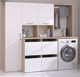 Waschmaschinenschrank Laundry in wei und Jackson Eiche Set 3-teilig 204 x 184 cm