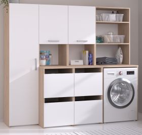 Waschmaschinenschrank Laundry in wei und Jackson Eiche Set 3-teilig 204 x 184 cm