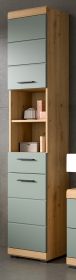 Badezimmer Hochschrank Shawn in Salbei und Artisan Eiche Badschrank 37 x 191 cm