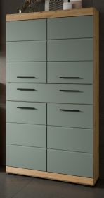 Badezimmer Midischrank Shawn in Salbei und Artisan Eiche Badschrank 74 x 141 cm