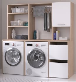 Waschmaschinenschrank Laundry4 in wei und Jackson Eiche Set 3-teilig 175 x 184 cm