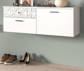 Schuhschrank Relief in weiß Hochglanz mit 3-D Struktur Flurkommode hängend 110 cm Schuhschrank Relief in weiß Hochglanz mit 3-D Struktur Flurkommode hängend 110 cm