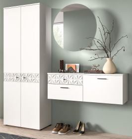Garderobe Set 3-teilig Relief in weiß Hochglanz mit 3-D Struktur 195 x 192 cm Garderobe Set 3-teilig Relief in weiß Hochglanz mit 3-D Struktur 195 x 192 cm