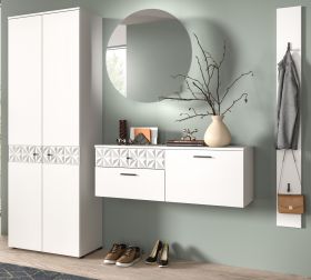Garderobe Set 4-teilig Relief in weiß Hochglanz mit 3-D Struktur 226 x 192 cm Garderobe Set 4-teilig Relief in weiß Hochglanz mit 3-D Struktur 226 x 192 cm